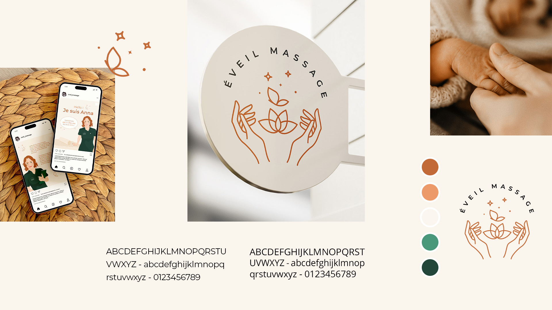 planche de marque, création logo massage bébé